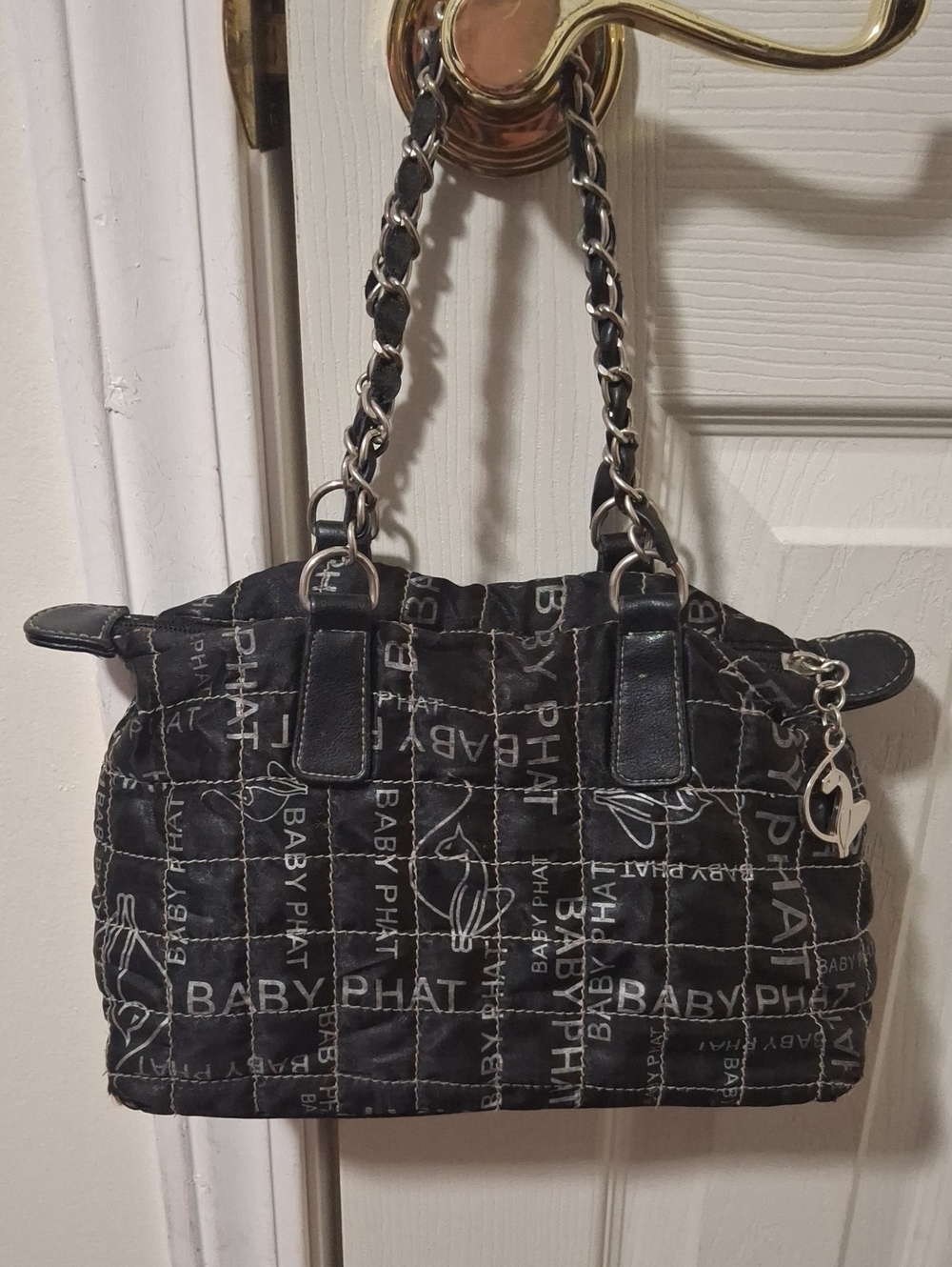 baby phat Logo Shoulder Bag in Black & Silver